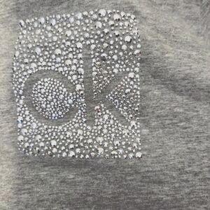 Calvin Klein Gray Hoodie T-Shirt‎ Dress With Rhinestone CK Bling Casual Midi 2XL
